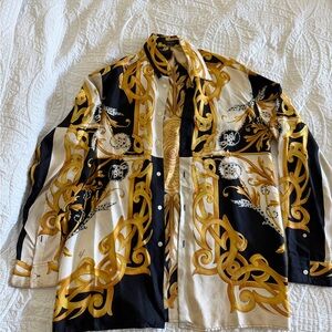 Versace Black, White & Gold Baroque Print Dress Shirt